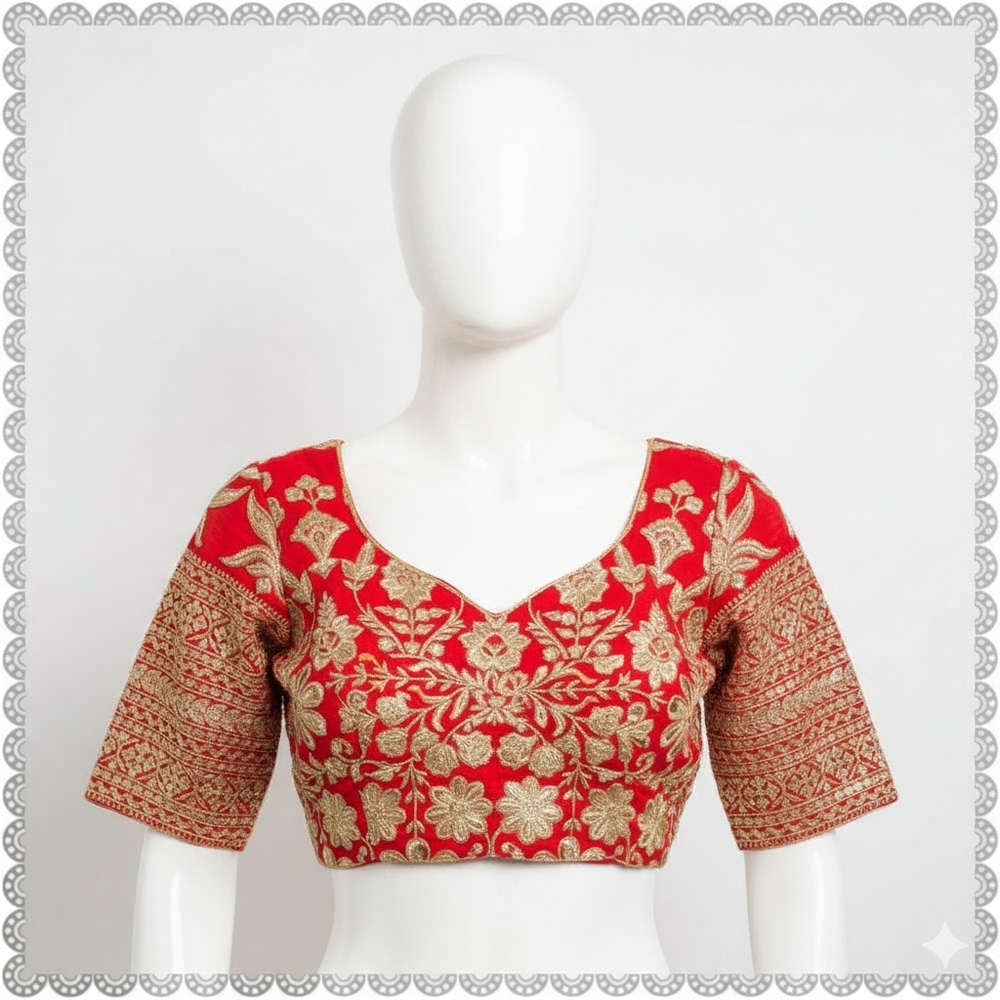 New Embroided sequins Red,Gold Women's Saree lehenga Blouse Top Sz small